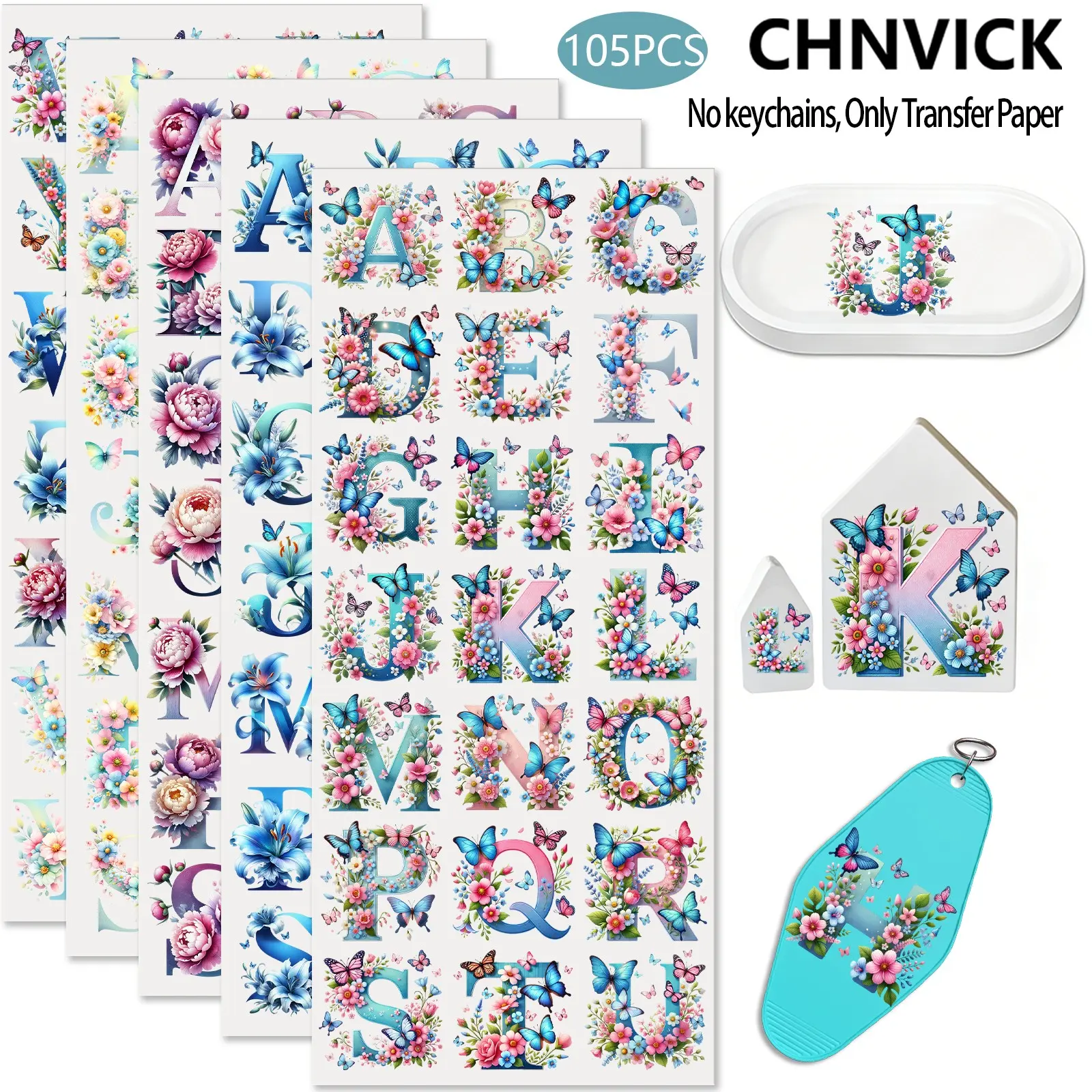 105PCS UV DTF Cup Wrap Stickers, Sticker Collage Pack, Cute Stickers, Butterfly Stickers, Spring Butterflies Flowers Alphabet Rub on Transfers for Crafts, DIY Transfer Decals for 16oz Libbey Glass Cans, Mugs, Art Stickers, Sticker Sheets