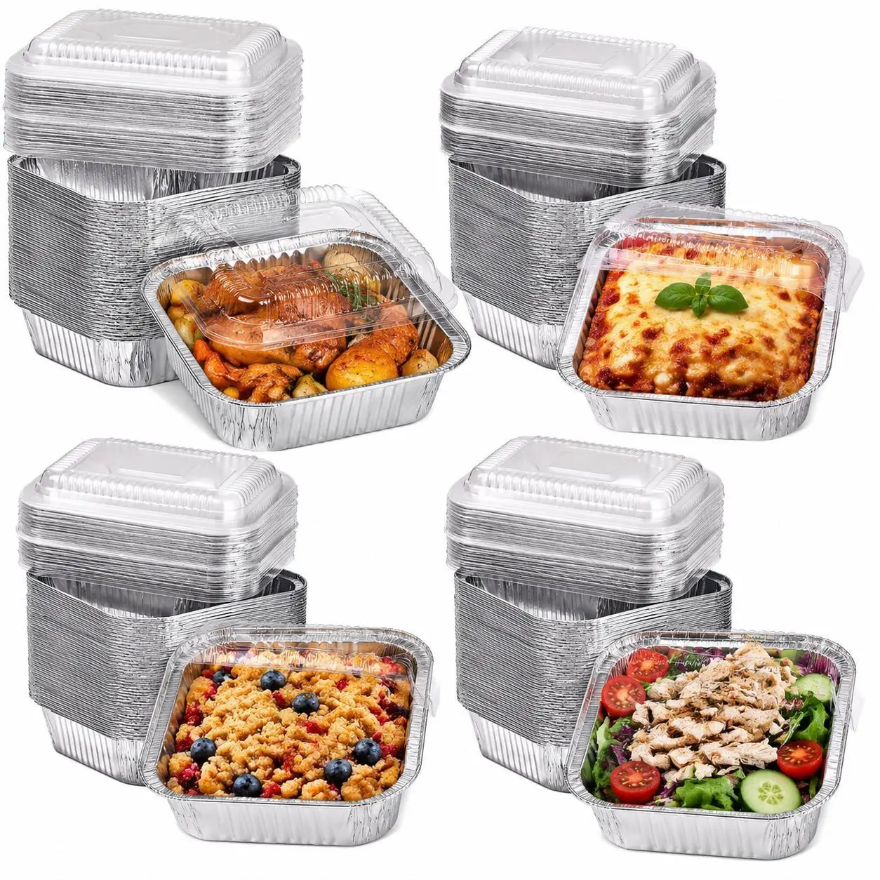 30 Pack Disposable Aluminum Foil Containers with Plastic Lids Heavy Duty Rectangular Tin Foil Trays for Meal Prep Leftovers BBQ Freezer & Oven Safe Takeaway Food Boxes