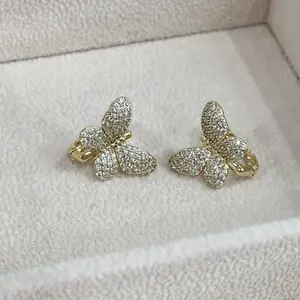 Butterfly Earrings Gold Plated 14k - Sparkling Design Jewelry Accessory