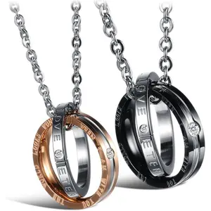 His Hers Matching Set Necklace For Couples Titanium Stainless Steel Promise Love Pendant Necklaces Gifts for Anniversary & Valentines Day