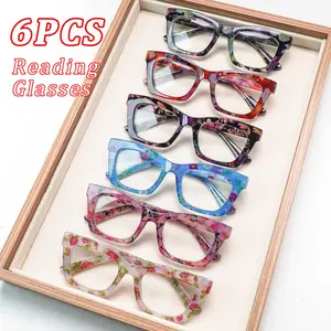 6 Pack Reading Glasses Women Anti Blue Light Computer Readers Spring Hinges Stylish Large Square Frame Lightweight Eyeglasses Mix Color Eyewear Daily