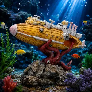 Aquarium Shipwreck Decorations, Resin Fish Tank Cave Ornament, Sunken Submarine Pirate Boat Hideout, Betta Shrimp Aquarium Decor