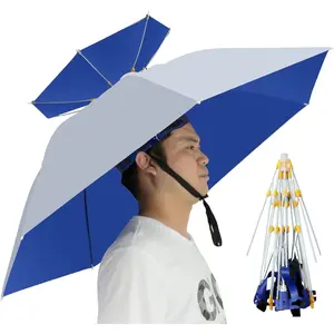 Umbrella Hat Folding Adjustable Sun Rain Cap, 37.4" UPF 50+ UV Protection Large Hands Free Umbrellas, 7-Ribs Waterproof Headwear for Fishing Gardening Golf Sunshade Outdoor