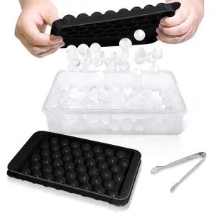 Ice Cube Tray with Lid and Bin - round Ice Trays for Freezer with Lid - Ice Cube Trays for Freezer with Ice Container (0.8"-2PACK Black)  No Brand