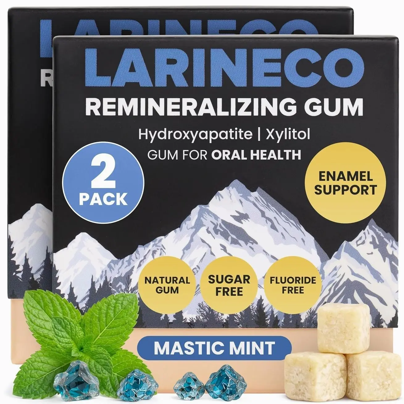 Larineco Remineralizing Gum with Nano Hydroxyapatite & Xylitol – Sugar-Free Xylitol Gum – Plastic-Free, Dye-Free, Aspartame-Free – Natural Base – 36 Pieces, Mastic Mint