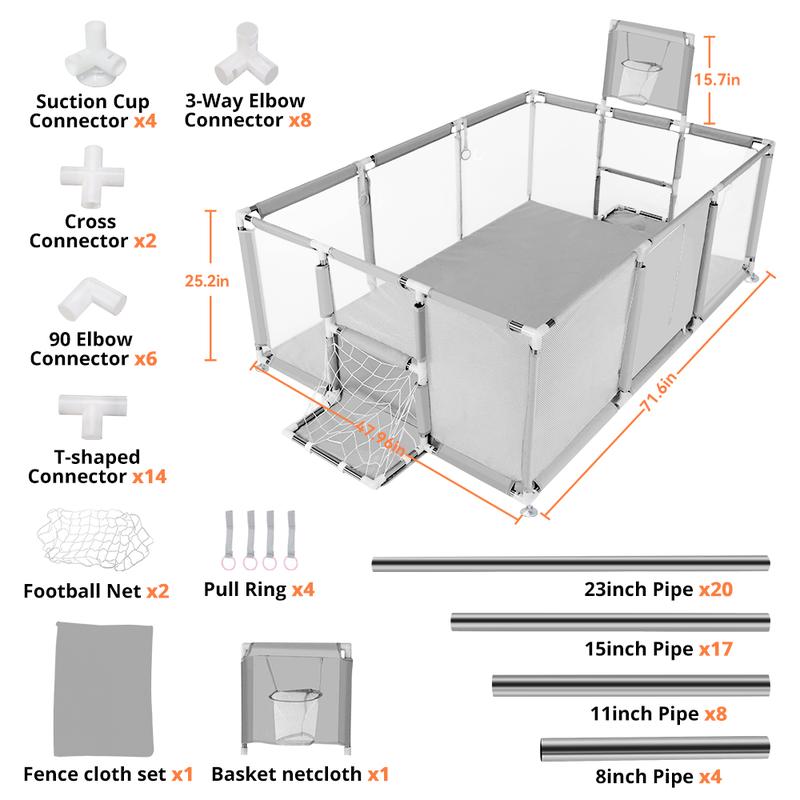 PAWGIANT Safe Play Space with Basketball Hoop! Baby Playpen 71.6x47.96x25.2 Inch, Play Pens for Babies and Toddlers Baby Fence Play Yards for Indoor & Outdoor with Breathable Mesh Anti-Fall Playpen, - Easy Storage Toddler Fence for Activity & Nap