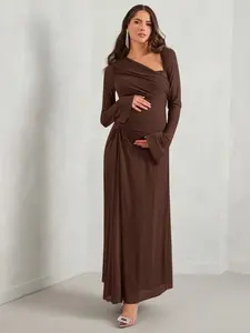 ELARA Autumn Women's Fitted Elegant Maternity Dress