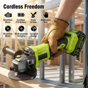 Cordless Angle Grinder, 21V 5 inch Electric Grinder Power Tools with 2 X 4.5Ah Battery, Adjustable Handle,Brushless Motor for Polishing, Grinding & Cutting outdoorfun