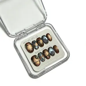 Handmade Press On Nails | CurvLife Nails | 10-Piece Medium Square False Nails | INS Style with Blue & Brown Cat Eye Design | Easy to Apply, Comfortable Fit & Long Lasting | Perfect for Daily, Business and Elegant Themed Occasions | Summer Nails