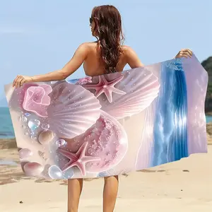 Pink Shell and Starfish Beach  Multipurpose  for Beach Pool Bathroom Camping Travel Yoga Fitness Bleacher Blanket Party Decoration Photo Background tea towel fdt