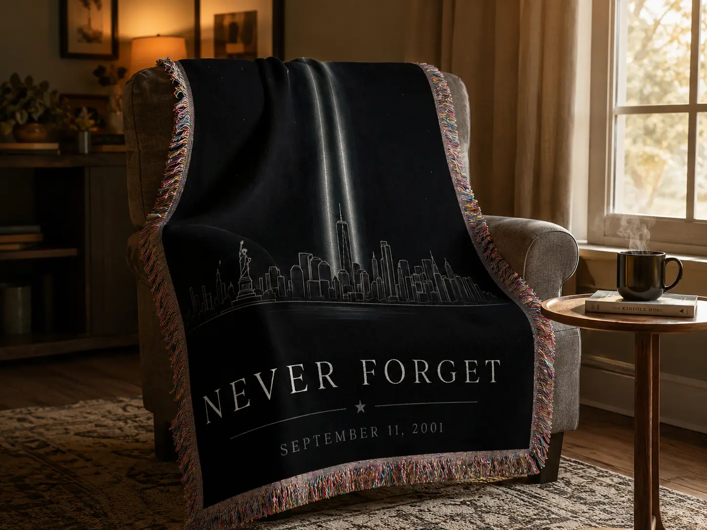 Never Forget 9/11 Memorial Blanket - NYC Skyline Tribute in Light Throw - September 11th Remembrance Art Cozy Blanket Gift