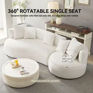 [SOIYELIFE] 110.23 Inch Modern Sectional Curved Rotatable Sofa Couch, Swivel Sofa 360° Comfy Sofa for Living Room Bedroom,Upholstered 4-Seat Sofa Couch Fabric Cream Style Couch Set for Apartment,Beige Fine furniture