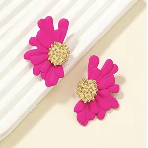 Hot Pink Metal Flower Earring