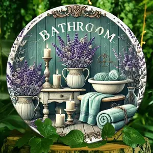 1pc Flat Design Wall Art - Elegant Bathroom Decor - Vintage Metal 7.8x7.8 Inch Round Painting, Suitable For Bedroom, Living Room, Dining Room, Bar, Cafe, Garage Decoration, Perfect Gift For Friends And Family, Great For Room Decoration Home Sign