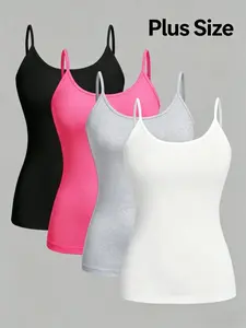【Plus Size】 Solid Color Spaghetti Strap Tank Top, Casual Comfortable Sleeveless Top for Daily Wear, Women's Plus Clothing for All Seasons