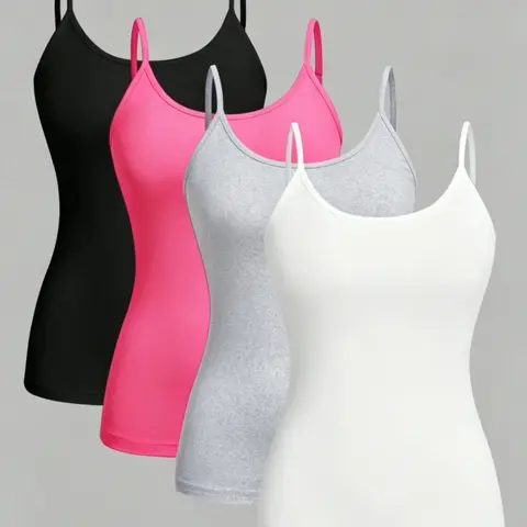 【Plus Size】 Solid Color Basic Spaghetti Strap, Casual Comfortable Sleeveless Top, Shoulder Straps Tank for Daily Wear, Women's Plus Clothing for All Seasons