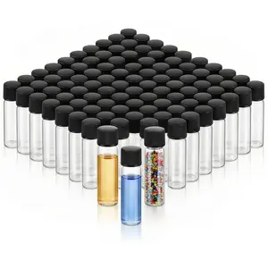 100 count 5ml 1Dram Glass Bottles with Black Caps - 1/6 oz Small Travel Vials for Essential Oil Blends,  &  Samples - Refillable Clear Empty Jars for Wedding Favors, Potions, and Art Crafts