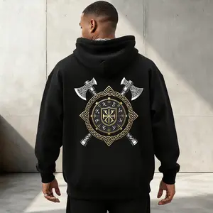 Men's Autumn Winter Norse Viking Axe Hoodie Daily Casual Wear Fashion Top Warm Soft Fabric Nordic Culture Pattern