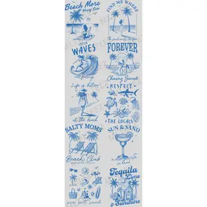 BEACH MORE WORRY LESS (1) (60 INCH) PREMADE GANGSHEET - 22X60 DTF TRANSFERS - DIRECT TO FILM