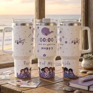 40oz Stainless Steel Tumbler with Handle, Bangtan Arirang Insulated Travel Mug, Kpop Army Fan Gift, Reusable Coffee Cup with Straw, Arirang Design 40oz Tumbler, Bangtan Member Inspired Travel Cup, Concert World Tour 2026