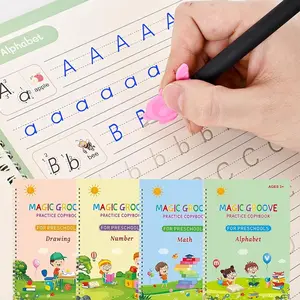 Magic Grooved Writing Practice for Kids, Reusable Grooved Handwriting Workbook with Disappearing Ink Pen, Preschool Learning Activities, Learn to Write Tracing Book, Educational Toy Gift for Boys Girls