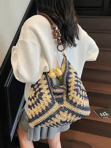 Large Capacity Woven Bag, New Summer Beach Vacation Straw Basket, Versatile Commute Shoulder Tote, Bohemian Straw Bag, Ideal for Travel and Shopping