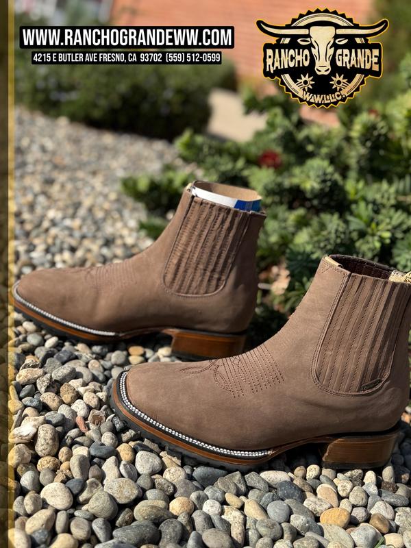 911 Nobuck Camel Leather Square Toe Chelsea Boots Ankle Casual Botin / Botas / boots S/Tractor