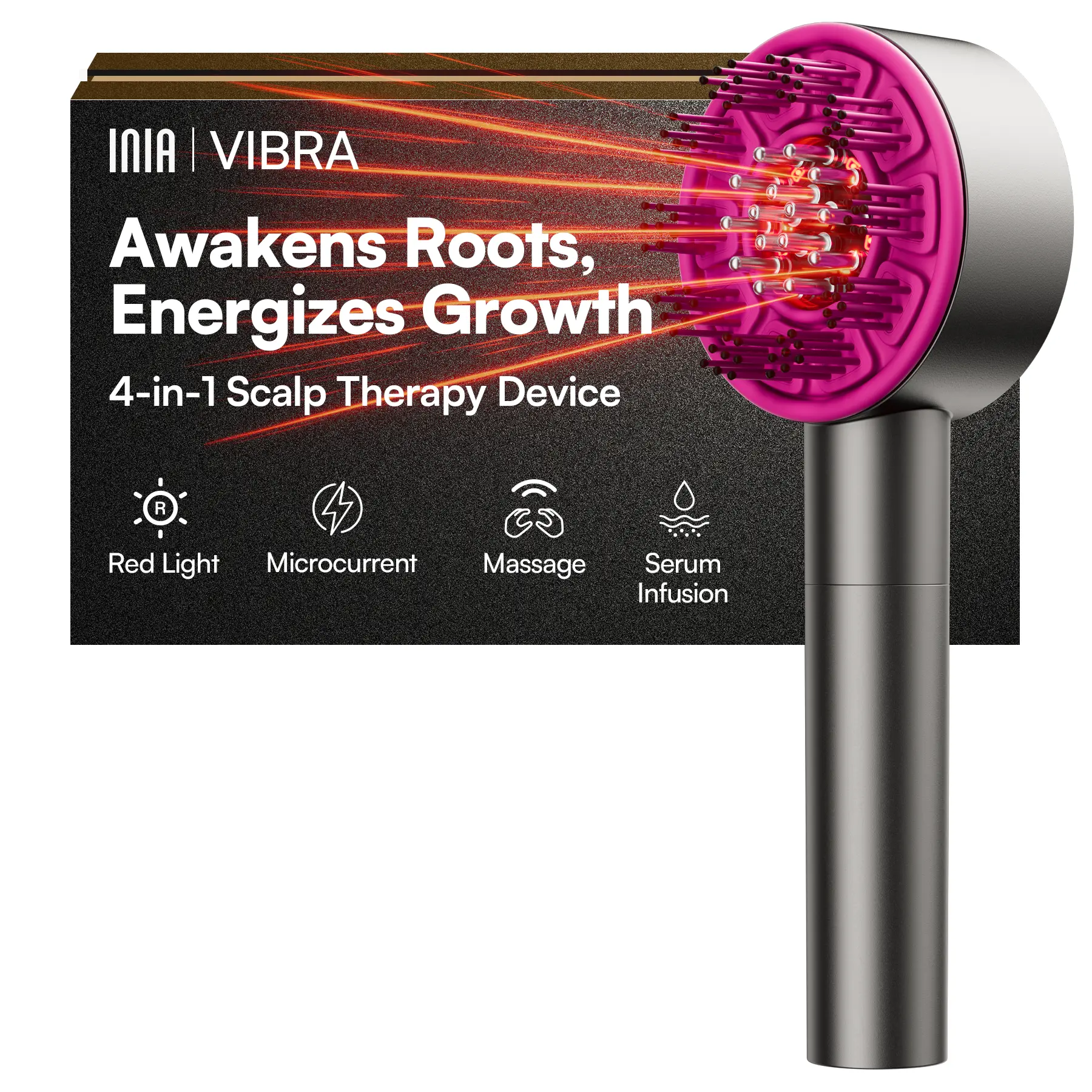 INIA VIBRA 4-in-1 Scalp Therapy Device, Red Light, Microcurrent, Massage, Serum Infusion, Scalp Massager Beauty Device, Waterproof & Wet/Dry Use, Perfect Holiday Gift，Summer Beauty Gift Ideas