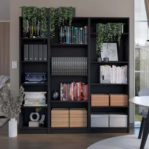 Black 3-Piece Living Room Set,Tall Bookcase Shelf for CDs/Movies/Books, Home Office Bookcase Shelf Storage Organizer, Modern Book Shelf for Bedroom/Living Room/Home Office tall bookshelf shelf bookcase ikea  bookshelf  hack storage organizer shelf