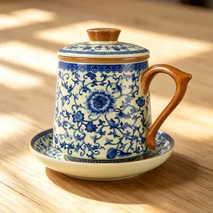 Ceramic Lotus Tea Cup with Saucer, Lid and Filter, Ideal for Home Office, Drinking Water, Tea, Coffee, Milk, Stylish Ceramic Mug