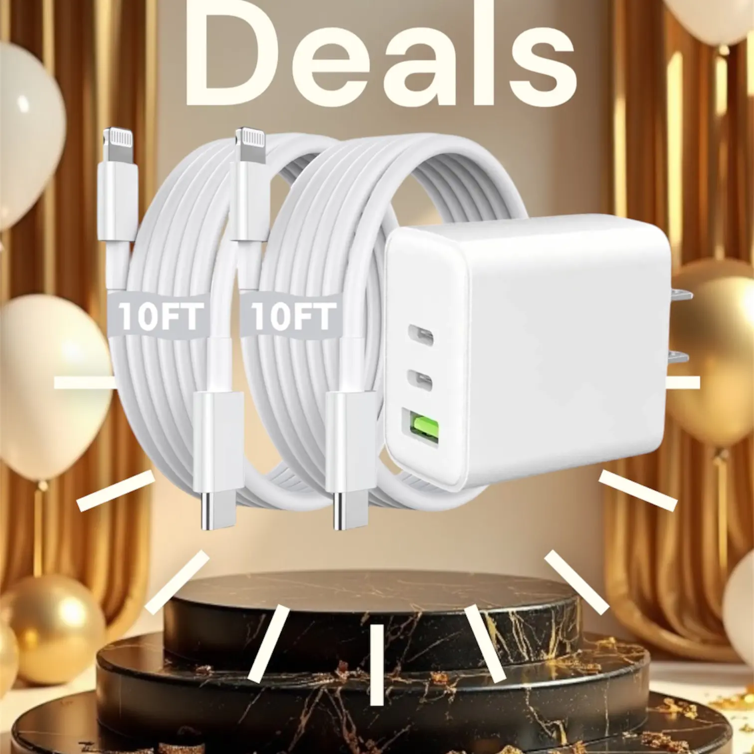 2Packs 10ft IPhone Charger, [MFi Certified] 20W Fast Charging & 30W USB C Charger & Omina 3-Port GaN IIl Fast Charger Block