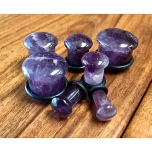 PAIR of Single Flare Organic Amethyst Stone Plugs Gauges Tunnels