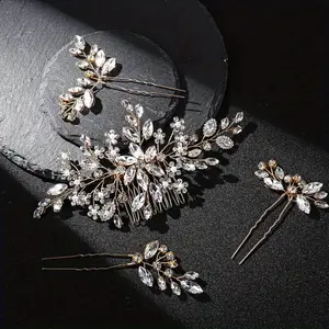 4Pcs Bridal Wedding Hair Accessories Vintage U-Shaped Clips with Pearl Crystal for Brides Banquets & Special Occasions