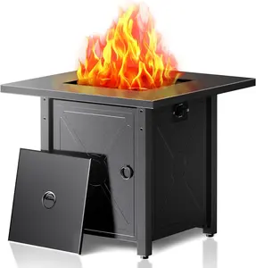 28 Inch Propane Fire Pit, 3-in-1 Multi-Use Outdoor Fire Pit Table, 50,000 BTU Steel Gas Fire Pit with Lid & Lava Rock, Add Warmth and Ambience for Patio Deck Garden, Outdoor Gatherings outdoorfun