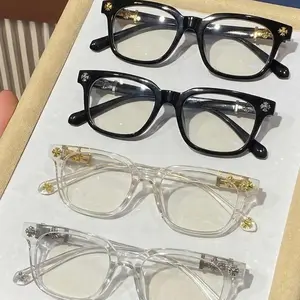 2026 Vintage Square Frame Glasses with Cross Flower Rivet Design, Anti-Blue Light for Computer Phone, sports Daily Commute Unisex Flat Lens Reading Glasses, Vintage Style Eyeglasses, Square Frames Glasses