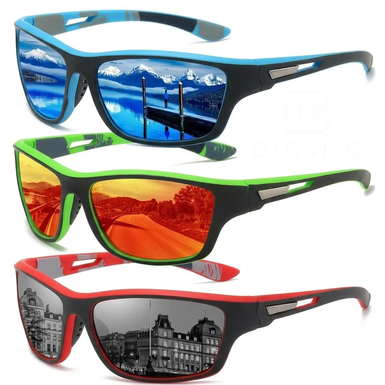 Men's Polarized Photochromic Anti-Ultraviolet Metal Full-Rim Athletic Fashion Sunglasses, for Biking & Running, Blue Green Orange Red Sports Shades, Summerwins, Men's Sunglasses, Athletic Men's Sunglasses