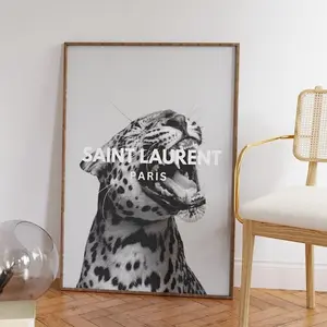 Black & White Cheetah Poster with 'S.aint L.aurent P.aris' | Aesthetic Fashion Brands