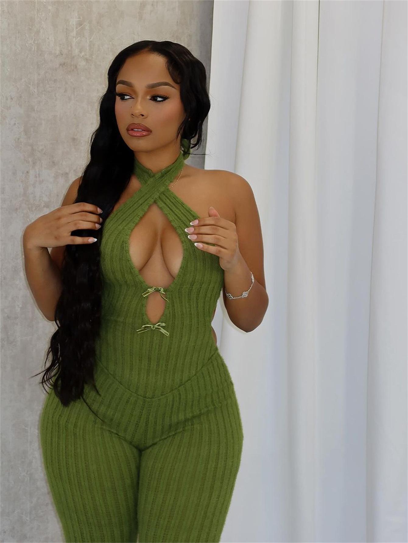 Halter Slim Fit Lace-up Backless Sexy Hot Girl Jumpsuit Women
