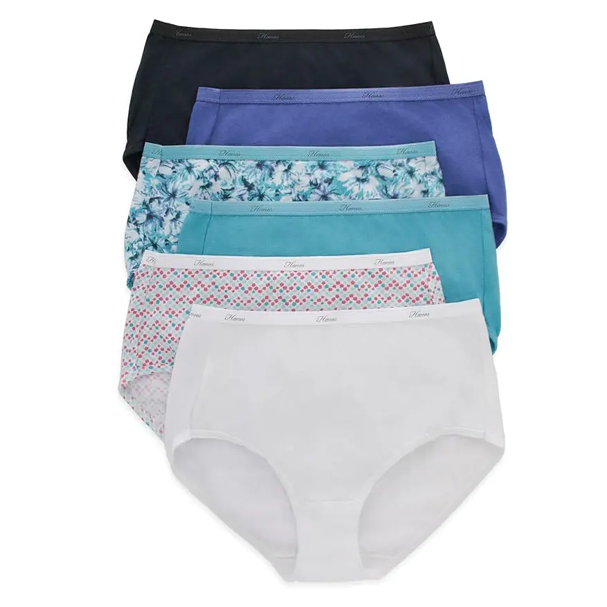 Hanes Women's High-Waisted Brief Panties, 6-Pack, Moisture-Wicking Cotton Brief Underwear, Color Solid/Print Mix
