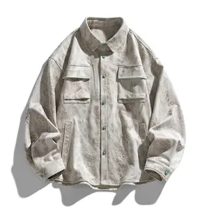 Men Vintage Cropped American Cargo Leather Jacket Multi-Pocket Distressed Spliced Lapel Moto Coat