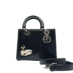 Pre-owned Dior france Crossbody Bags H1 black crackle leather little swan medium princess bag H03668