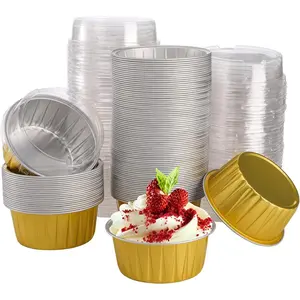 100-Pack  Foil Baking Cups with , 5oz Disposable Muffin Cupcake Ramekins, 3" Recyclable Cupcake Foil Liners Mini Tart Pie Tin Pan Holder for Souffle, Pudding, Party, Wedding,