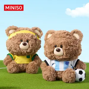 MINISO Giftford Bear Guardian Series Soccer Sitting Plush Toy, Soft Cuddly Stuffed Bear Doll in Football Outfit, Cute Collectible Gift for Kids Fans Birthday