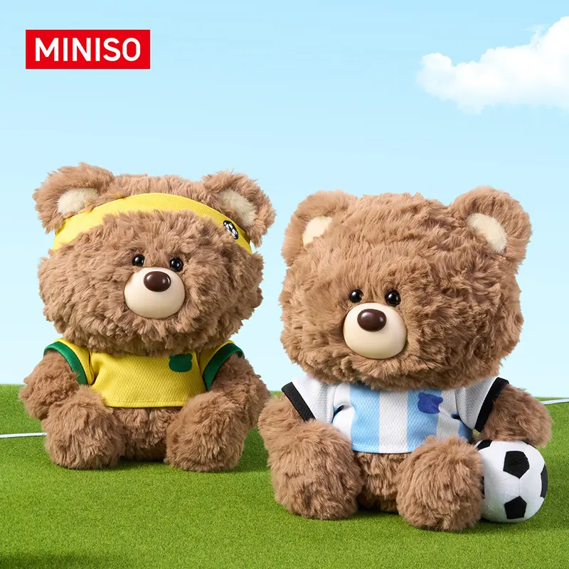 MINISO Guardian Series Unisex Giftford Bear Soccer-Sitting Stuffed Teddy Toy, Polyesterban Cute Collectible, Adorable Design Plush Charm, Kids' Birthday Gift & Home Decoration