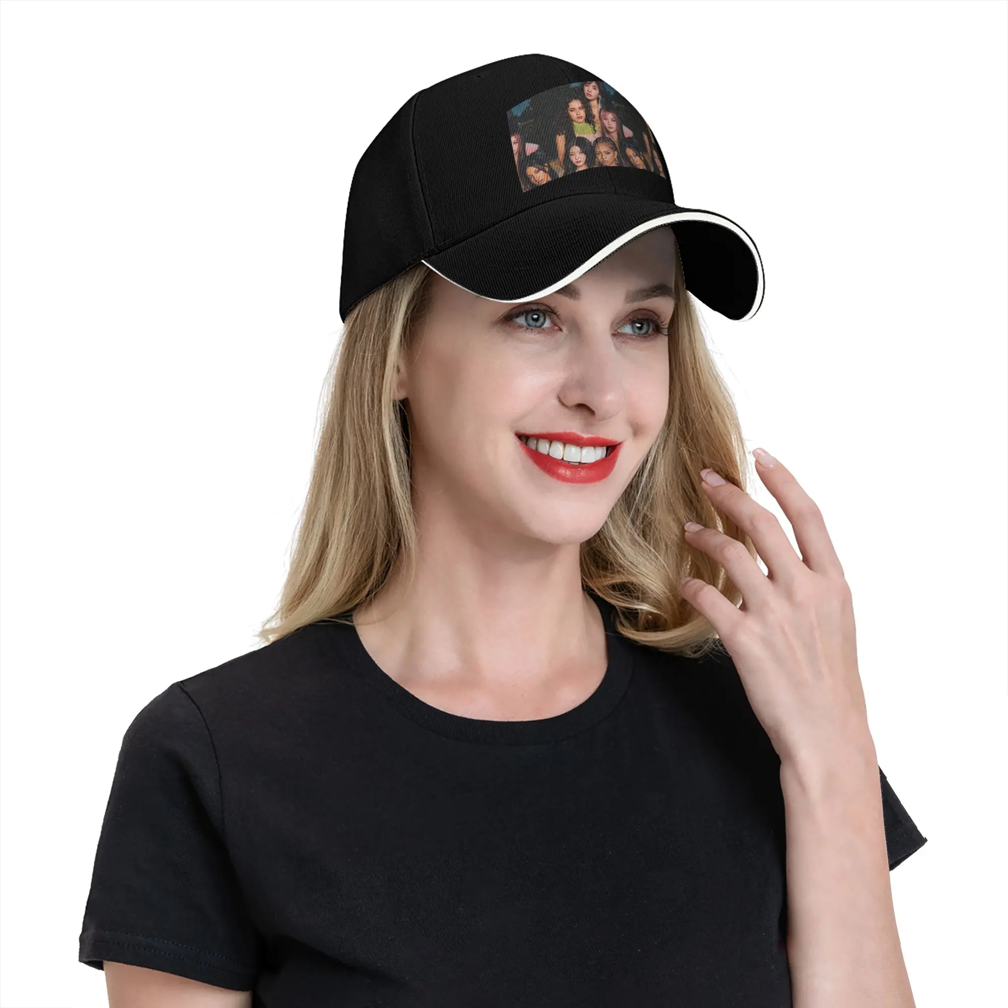 Yartlab Katseye Print 6 Panel Sandwich Baseball Cap 100% Polyester Adjustable Curved Brim Dad Hat for Men Women