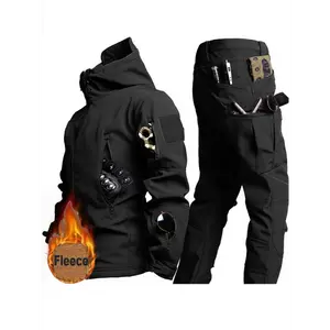 2pcs 2-Piece Men's Tactical Hooded Long Sleeve Jacket & Pants Set, Windproof & Waterproof Cargo Coat for Winter and Autumn Clothing Menswear