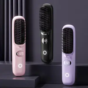 Cordless Hair Straightener Brush Set - 3 Temp Settings | 2000mAh*2  Batteries | Negative Ion Technology | USB Rechargeable | Fast & Auto Shut-Off | Travel-Friendly Gift
