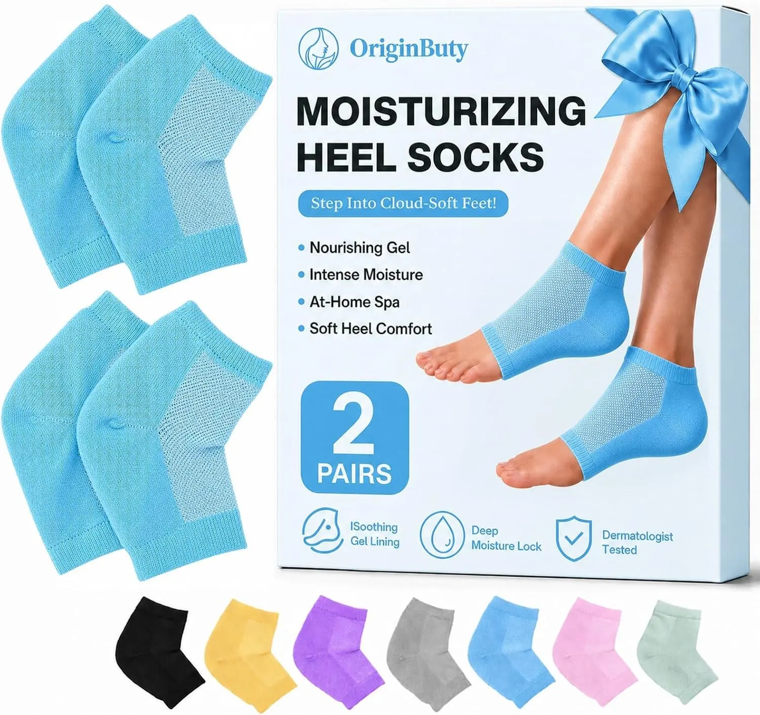 100% Cotton Moisturizing Heel Socks for Women with Dry Cracked Feet, Silicone Gel Heel Socks for Cracked Heel Treatment, Breathable Hydrating Heel Protectors for Repair Spa & Daily Use
