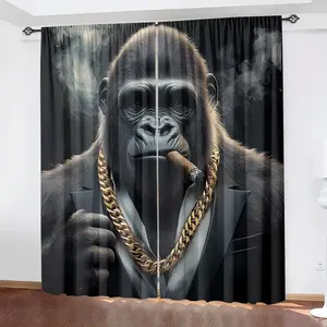 2Pcs Chimpanzee print curtains,suitable for bedroom,living room kitchen decoration,home decoration,window decoration