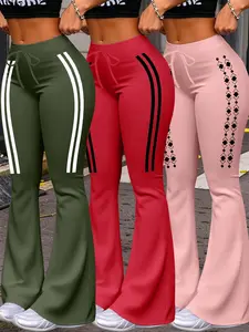 Women's Casual Fashion Long Pants, Unique Print, Drawstring Waist, Milk Silk Yoga Pants, All-Season Wide Leg Jogger Pants